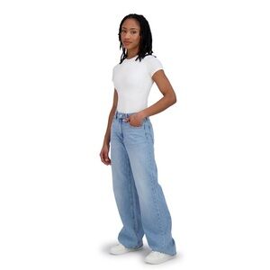 Cute wide leg, high wasted light blue wash jeans